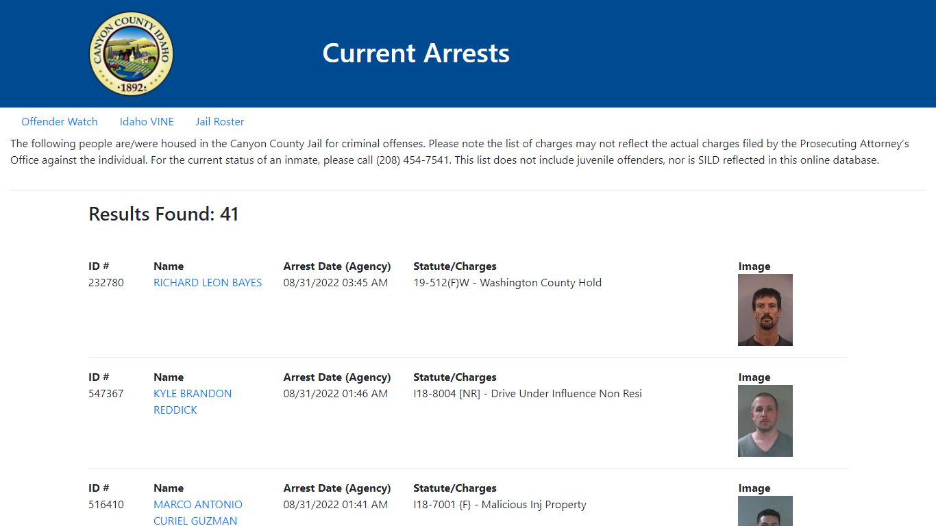 Current Arrests